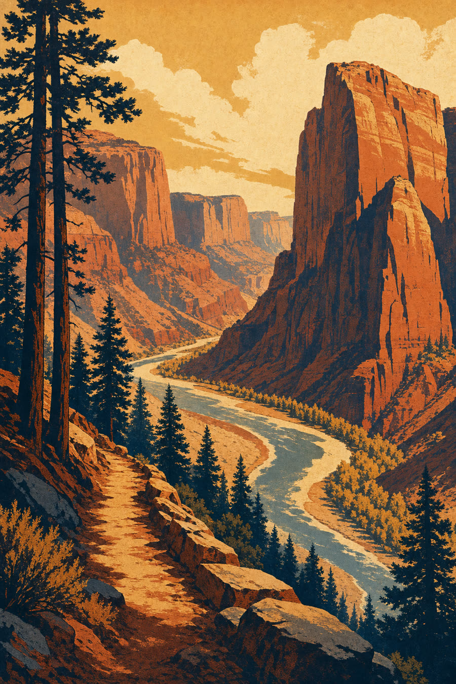 Dramatic canyon and river landscape representing national parks